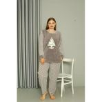 Moda Çizgi 808048 Welsoft Polar Büyük Beden Gri Kadın Pijama Takımı