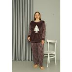 Moda Çizgi 808048 Welsoft Polar Büyük Beden Mürdüm Kadın Pijama Takımı