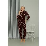 Moda Çizgi 8513 Bordo Welsoft Polar Kadın Kapüşonlu Pijama Takımı