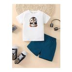 MODA Çocuk Yetişkin Baskılı Penguen Kalp Sevimli Erkek Kız Bebek Beyaz T-shirt