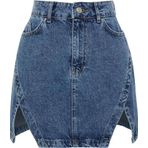 Moda Denim Düz Desen Günlük Mini Boy Limited Edition Yırtmaçlı Mini Denim Etek