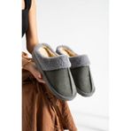 Moda Devrin Gri İçi Kürklü Kışlık Terlik Ev Terliği