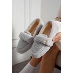 Moda Devrin Kadın Gri Peluş Kışlık Babet Ev ve Dış Mekan Ayakkabısı