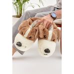 Moda Devrin Mdes Taba Hayvanlı Sessiz Taban Panduf Sevimli Köpek Figürlü Peluş Ev Ayakkabısı