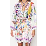 Moda Dokuma Regular Kalıp Uzun V Yaka Balon Kol Vual Basic Etnik Desen Kimono Kaftan