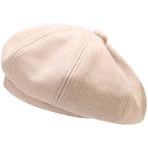 Moda Düz Renk Kap Sahte Yün Bere Vintage Stil Fransız Şapka Bej, bej, One Size