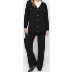 Moda Düz V Yaka Düşük Kol Casual Günlük Siyah Düğmeli Hırka-Pantolon Triko Alt-Üst Takım