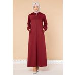 Moda Ebva 3053 Bordo Kolu Lastikli Fermuarlı Ferace