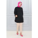 Moda Ebva 3095 Siyah Kolu Lastikli Düğme Detaylı Tesettür Tunik
