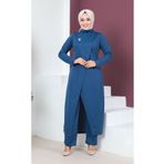 Moda Ebva 3132 Indigo Broşlu Asimetrik Kesim İkili Takım