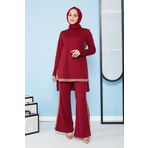 Moda Ebva 5021 Bordo İspanyol Paça İkili Tesettür Kombin