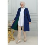 Moda Ebva Belden Bağlamalı Kapşonlu Trençkot-1905 İndigo