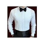 MODA Erkek Düz Beyaz Renk Slim Fit Duble Manşet Ata Yaka Smokin Gömlek / %100 Pamuk Saten