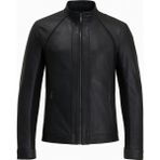 Moda Erkek Gerçek Deri Regular Fit Fermuarlı Biker Ceket - 4XL - Siyah