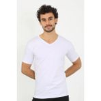 Moda Erkek Likralı V Yaka Beyaz T-Shirt Beruflic - Renkli