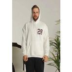 MODA Erkek Sırt Baskılı Oversize Üç İplik Kapüşonlu Sweatshirt - Beyaz