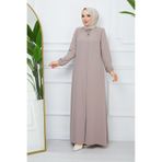 MODA ESRE FASHION Tesettür Giyim Krep Kumaş Ferace Yaka Bağcıklı Vizon