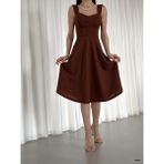 Moda Feminen Askılı Kalp Yaka Midi Boy Krep Kumaş Abiye Elbise 582187 Kahvereng - Kahverengi