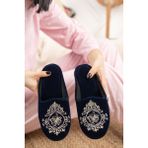 Moda Fırsat Kadın Ev Terliği Lacivert Çini Kapalı Yumuşak Rahat Kışlık Terlik Nakışlı Çeyiz Bohça Misafir Terliği - Lacivert Sim