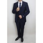 Moda Fistan Store Erkek Düz Italyan Kesim Dar Kalıp Tek Düğme Yelekli Takım Elbise - 56 / 6 - Lacivert - 6 Drop