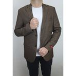 Moda Fistan Store Erkek Düz Spor Kesim Normal Kalıp Çift Düğme Çift Yırtmaçlı Blazer Ceket - 56 - Kahverengi