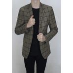 Moda Fistan Store Erkek Ekose Kareli Italyan Kesim Dar Kalıp Çift Düğme Kışlık Blazer Ceket - Haki Yeşil - 6 Drop - 50 / 6