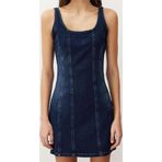 Moda Fit Casual Günlük Comfort Denim Bisiklet Yaka Kolsuz Kol Basic Midi Boy Elbise