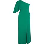 Moda Fit Şık Abiye Gece Finike Dokuma Asimetrik Yaka Kolsuz Kol A-Line Maxi Boy Büyük Beden Elbise