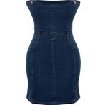 Moda Fit Şık Abiye Gece Stretch Denim Straplez Kolsuz Kol Basic Mini Boy Elbise