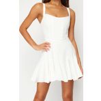 Moda Fitted Kalp Yaka Mini Boy Bridal Astarlı Korse Detaylı Biyeli Dokuma Kısa Abiye Gece Elbise