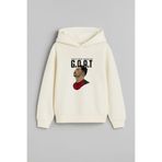 MODA Futbolcu Ronaldo Baskılı Erkek Çocuk Ekru Kapüşonlu Sweatshirt Hoodie