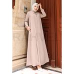 Moda Hayme A Kesim Ferace - Yarım Mevlana Model - Medine Ipeği - Bej - 46