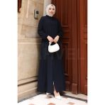 Moda Hayme A Kesim Ferace - Yarım Mevlana Model - Medine Ipeği - Lacivert - 42