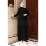 Moda Hayme A Kesim Ferace - Yarım Mevlana Model - Medine Ipeği - Siyah - 40