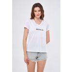 Moda Işık Spor T-shirt Beyaz Renk V Yaka Brooklyn Baskılı Kumaş