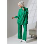 Moda Kadın Benetton Yeşili Mevsimlik Penye Alt Üst Spor Ve Rahat Ikili Tunik Pantolon Şık Tesettür Takım
