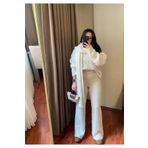 MODA Kadın Krem Atkılı Saç Örgülü Pantolon Triko 3'lü Takım TAKIMTRİKO01