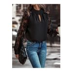 MODA Kadın Uzun Kollu Kolları Tüllü Bluz