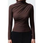 Moda Kare Yaka Örme Slim Düz Desen Casual Günlük Crop Kısa Kol Bluz