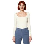 Moda Kare Yaka Örme Slim Düz Desen Casual Günlük Regular Uzun Kol Bluz_Taş-M