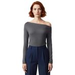 Moda Kayık Yaka Örme Slim Çizgili Desen Casual Günlük Regular Uzun Kol Bluz_Antrasit-S