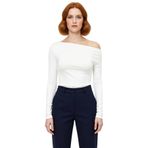 Moda Kayık Yaka Örme Slim Çizgili Desen Casual Günlük Regular Uzun Kol Bluz_Ekru-XS