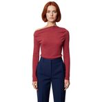 Moda Kayık Yaka Örme Slim Düz Desen Casual Günlük Uzun Uzun Kol Bluz_Bordo-S