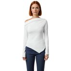 Moda Kayık Yaka Örme Slim Düz Desen Casual Günlük Uzun Uzun Kol Bluz_Ekru-XS