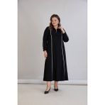 Moda Kristal Kumaş Yarım Fermuarlı Tesettür Elbise Cep Detaylı Rahat Kalıp Uzun Günlük Tesettür Elbise 130 cm - Siyah