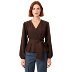 Moda Kruvaze Dokuma Regular Düz Desen Resmi Regular Uzun Kol Bluz_Kahverengi-34