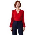Moda Kruvaze Dokuma Regular Düz Desen Resmi Regular Uzun Kol Bluz_Kırmızı-34