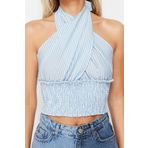 Moda Kruvaze Örme Regular Çizgili Desen Plaj Crop Kolsuz Bluz