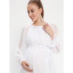 Moda Labio Kadın Şifon Hamile Elbise - Beyaz - 42