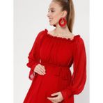 Moda Labio Kadın Şifon Hamile Elbise - Kırmızı - 36